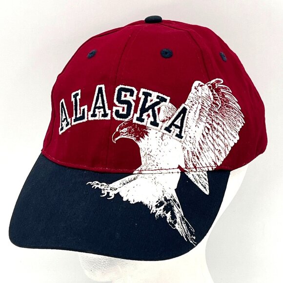 Alaska Embroidered Baseball Cap Hat Eagle Graphic Red Black Navy Blue Adjustable - Picture 1 of 12
